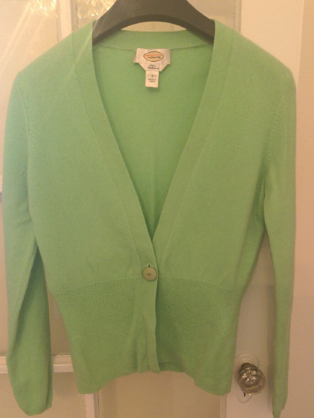 New Talbot 100% Cashmere Light Green Cardigan Sweater, Sz S